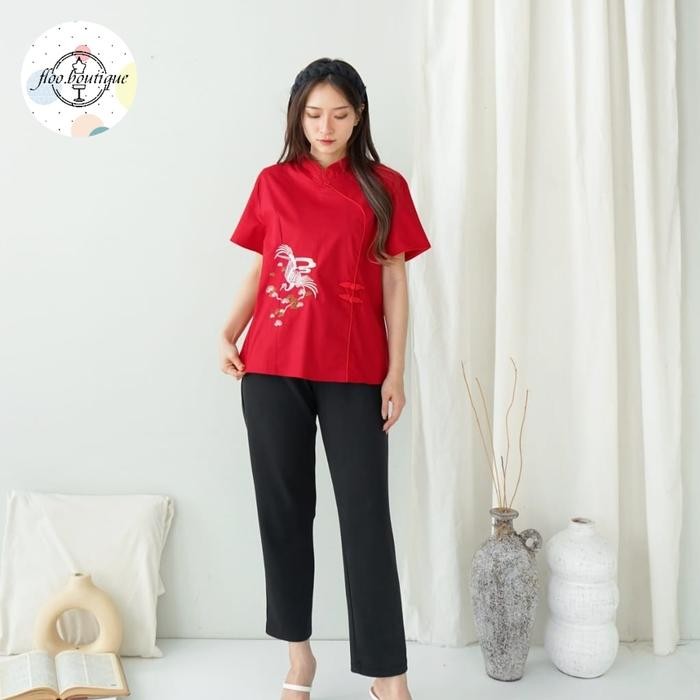 PEACOCK QIPAO TOP - ATASAN QIPAO WANITA MOTIF BORDIR MERAK CNY IMLEK EDITION BIG SIZE ALL SIZE KODE