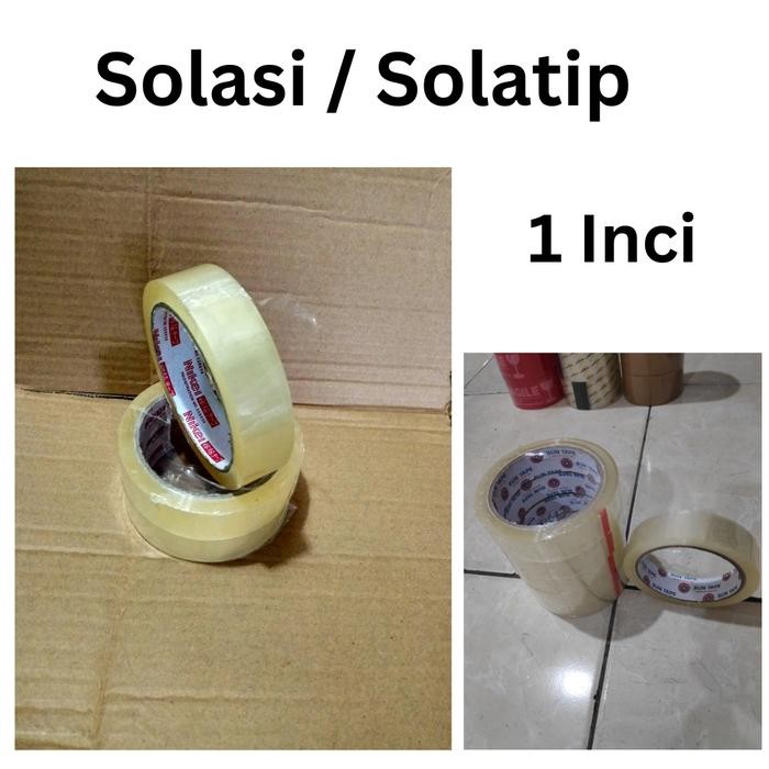 

Lakban - Solasi 1 Inci Isi 12 Rol - Pelekat Plastik - Lem Plastik Pasti Ori