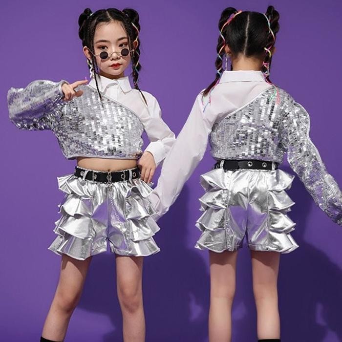 (Expert) littlefairy setelan dancer hip hop anak silver/ baju dance anak cewek