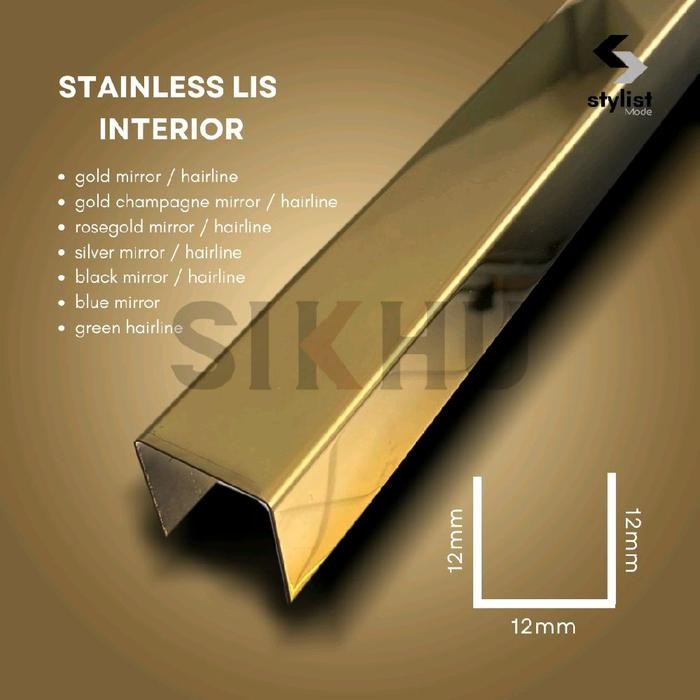 Stainless Lis Interior Lis U Stainless 12 x 12 x 12mm