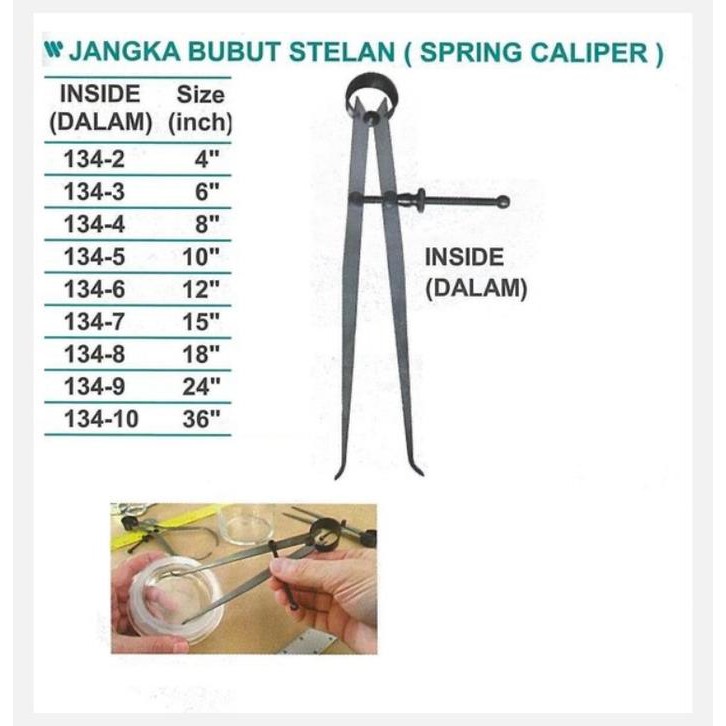 Jangka Bubut Stelan - Spring Caliper Inside Dalam Size 8" - Wipro