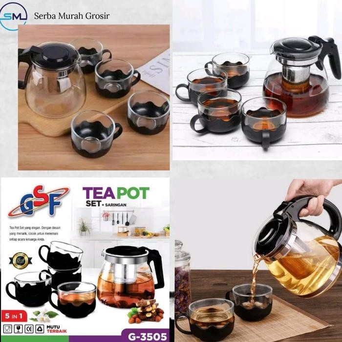 Teko Kaca Dengan Saringan/Teko Kaca Hitam Set/Tea Pot GSF masih ready
