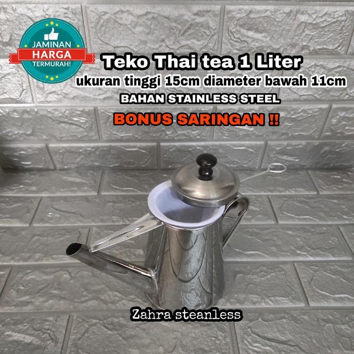 Teko Thai Tea 1 Liter Set Saringan/ Teko stainless/ Teko Teh masih ready
