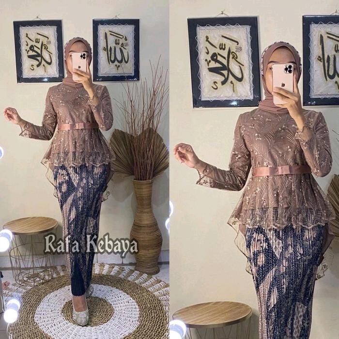 Set Kebaya Wisuda Aurora Tille Kebaya Modern Setelan Baju Kondangan Dress Pesta Rok Katun Kain Batik