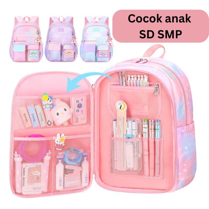 

Tas sekolah anak perempuan sd ransel waterproof multifungsi Fashion