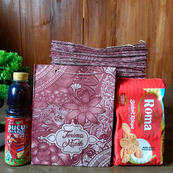 PAKET MURAH  100 PCS PAPERBAG MOTIF BATIK/TAS SNACK PERNIKAHAN/GOODIE BAG kertas tali