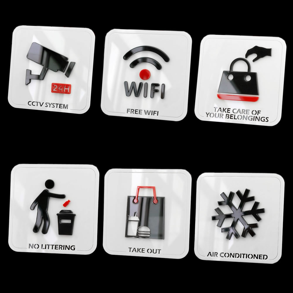 

Waterproof Acrylic Warning Signs Wifi CCTV Icon Sign Reminder 3D Shape Sticker For Home Office Store