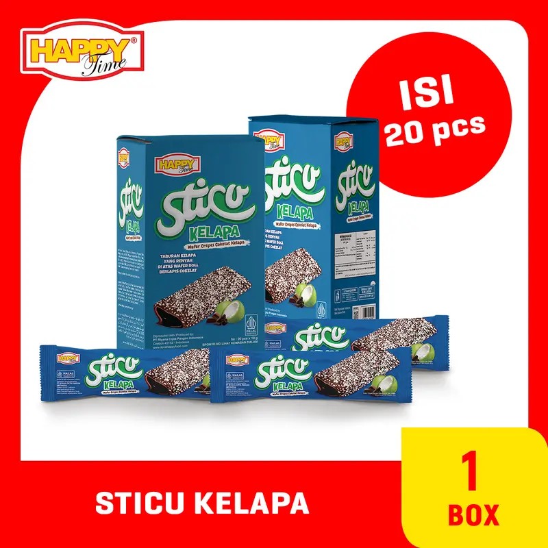 

stico kelapa kotak 20pcs wafer crepes cokelat kelapa happy time