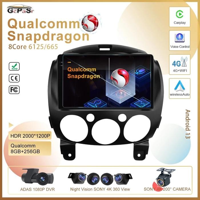 Qualcomm Android 13 For MAZDA 2 Mazda2 2007- 2014 Carplay Auto