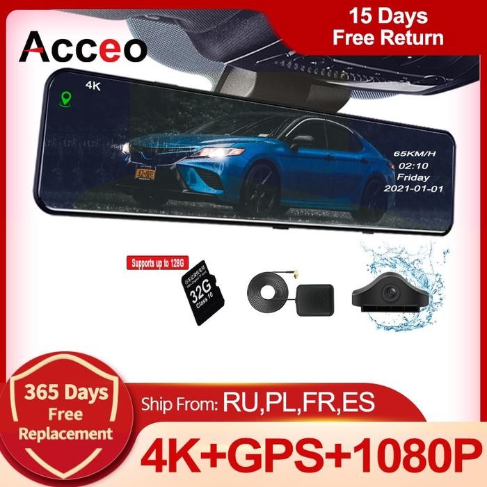 Acceo A45P 4K Car DVR 12 Inch Touch IPS 415 Park RearView Mirror