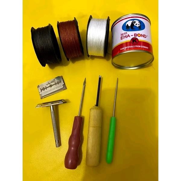 

PAKET LENGKAP ALAT SOL SEPATU / jarum sol sepatu penyayat susruk sol / benang nilon sol sepatu