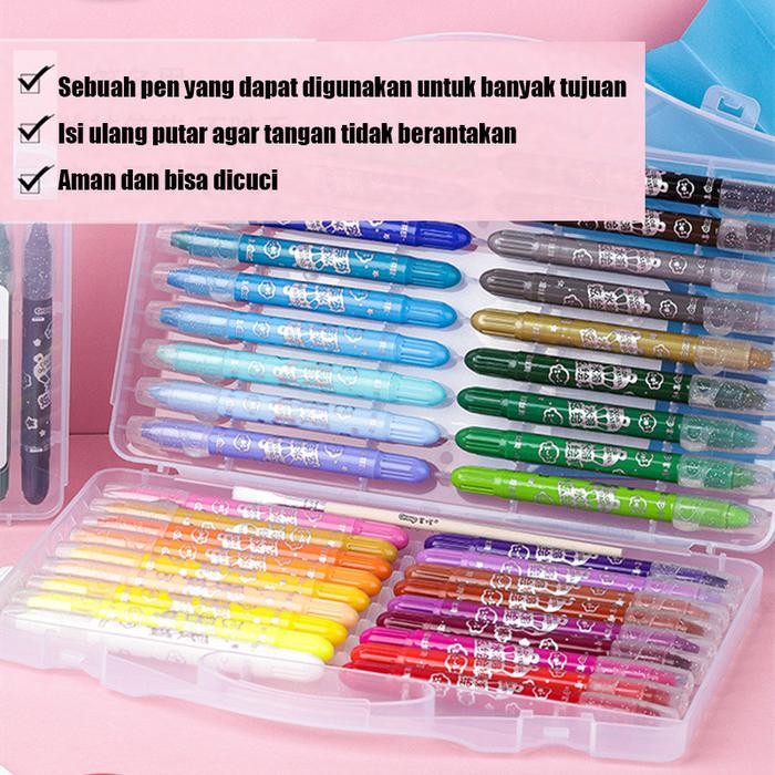 

Grasp Original 12/24/36/48 Warna Water Soluable Crayon Krayon Mewarnai Tidak Kotor Ditangan