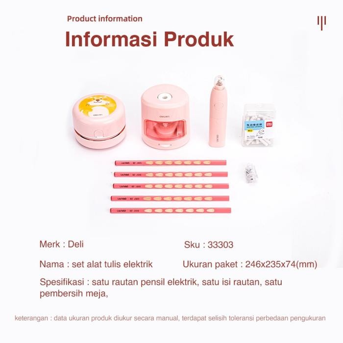 

Deli Stationery Set / Set Alat Tulis Elektrik Rautan Ghapus Vacuum Sil 5 In 1 33303 Cil