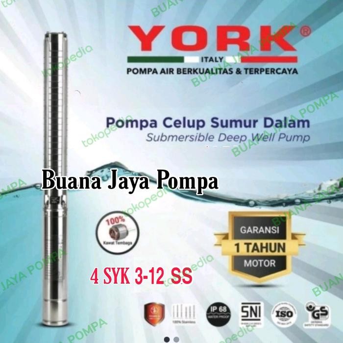 Paling Berkualitas Pompa Air Satelit York 4Syk 3-12 Ss 1Hp Pompa Submersible Stainles