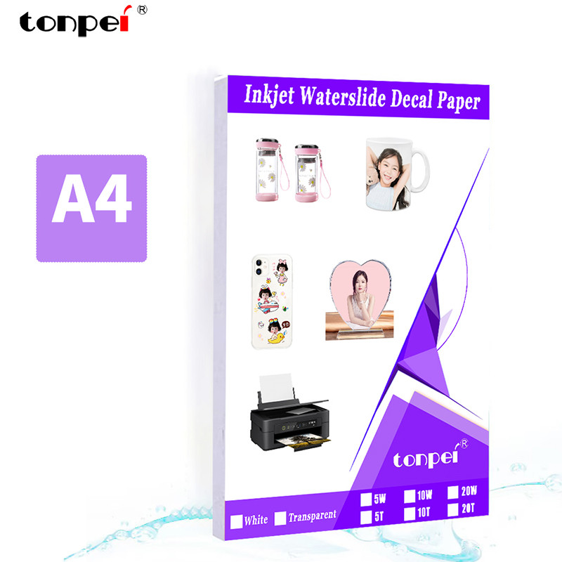 

10 Sheets A4 Inkjet Waterslide Decal Transfer Paper White Transparent For DIY Mugs Procelain Phone
