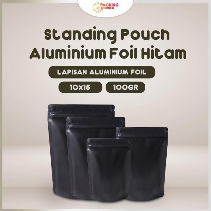 Standing Pouch Hitam 10 x 15 Zipper Kemasan Snack Kopi 50gr PREMIUM Kode 135