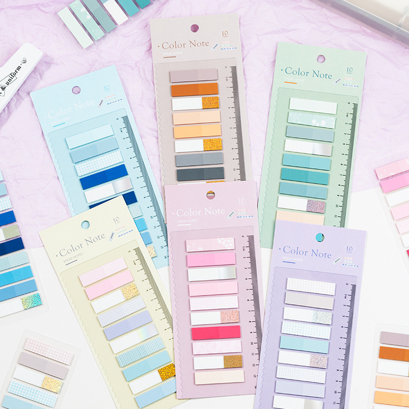 

1/6pcs Color Note Self-Adhesive Memo Pad Glitter & Transparent Index Stickers Label Tag for Office