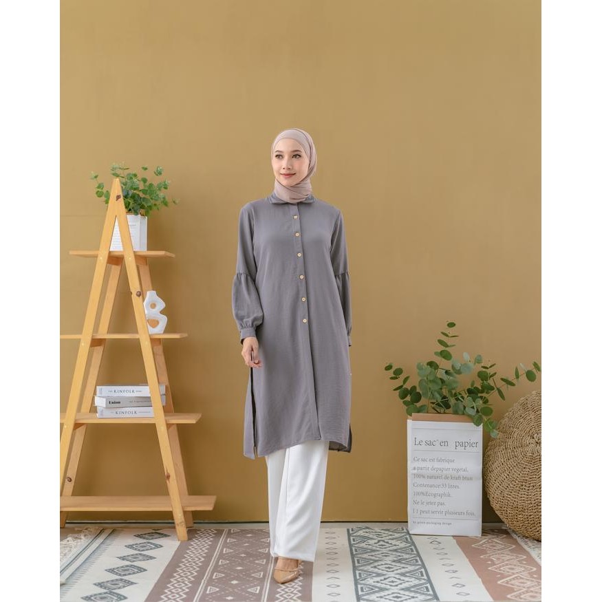 (Allthebest) Maula Hijab Tunik Crinkle Lengan Balon Terbaru