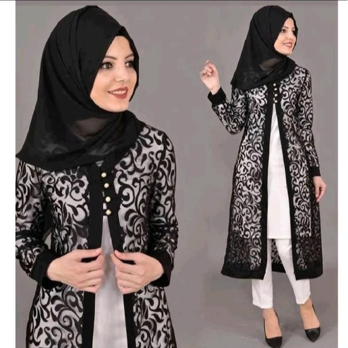(Allthebest) cardigan brokat kancing cardigan wanita panjang terbaru Kardigan Muslim