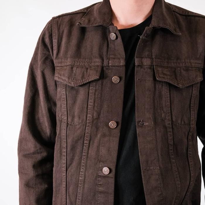 JAKET JEANS DENIM VINTAGE PRIA - DARK BROWN / JAKET JEANS - COKLAT TUA