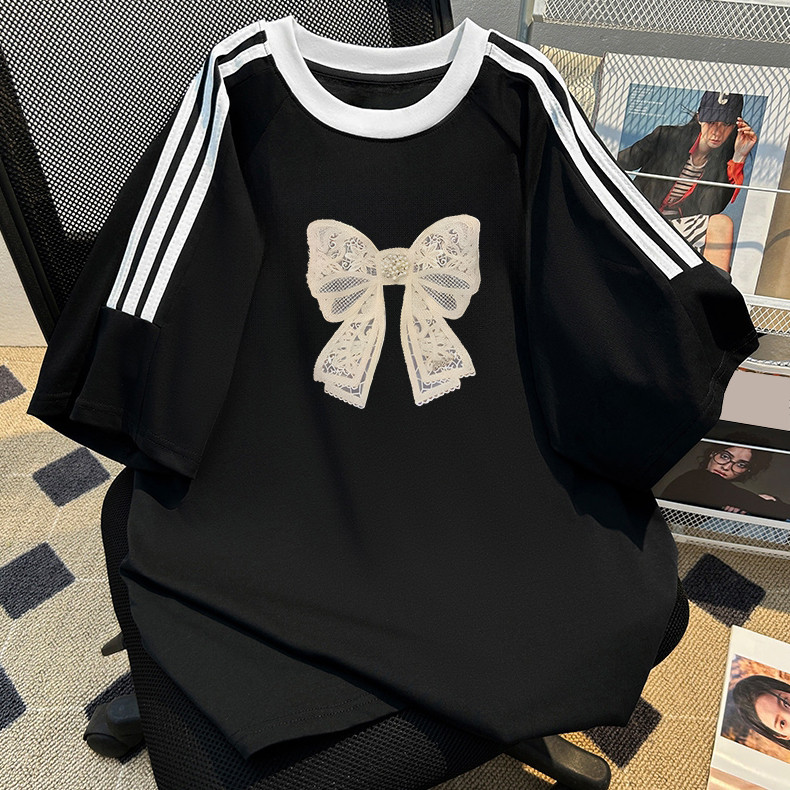 Kaos couple | Baju kaos couple pasangan oversize | Baju Katun Stripes 3 Garis | Sablon Pita Lace Ele