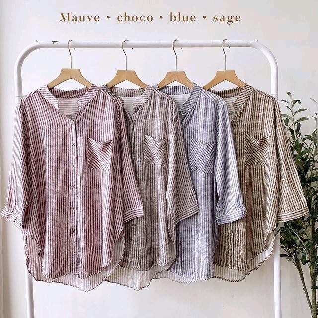 Atasan Wanita Salur Bahan Rayon Premium/Blouse Wanita Terbaru/Kemeja Rayon Premium / Kemeja Rayon