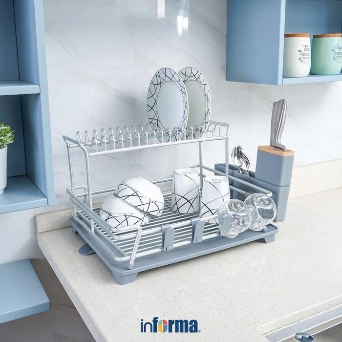Cuci Gudang Informa Viola Rak Piring 2 Tingkat - Abu Abu