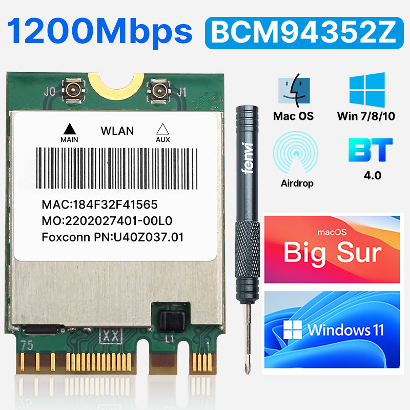 fenvi 1200Mbps BCM94352Z WiFi Network Card Bluetooth 4.0 Dual Band 5G/2.4Ghz BCM94352 DW1560 NGFF