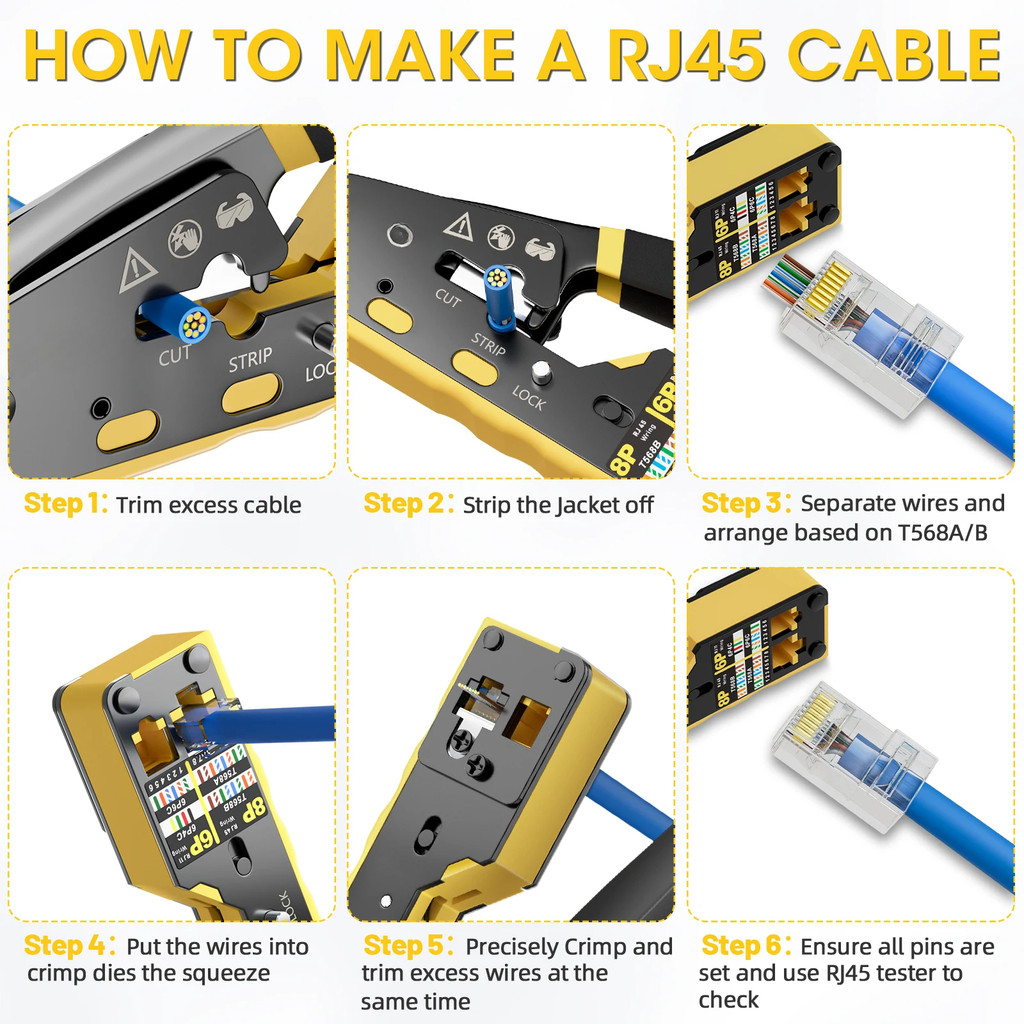 ZoeRax RJ45 Crimp Tool Pass Through Ethernet Crimping Tool for Cat6 Cat5 Cat5e RJ45 Connectors with