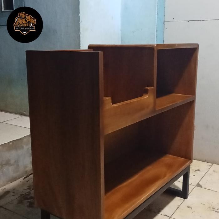 Rak vinyl kayu jati asli kaki besi sesuai diskusi pembeli