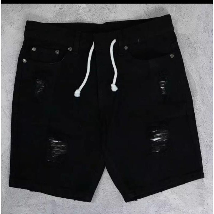 SALE Celana Jeans Pendek Sobek Pria Celana Jeans Sobek Pendek Cowok Distro Hitam