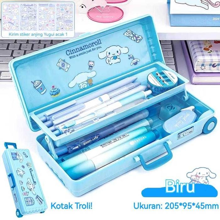 

TERLARIS Kotak Pensil Troli Lucu Kotak Alat Tulis Dua Lapis Kuromi Koper Kreativitas Kapasitas Besar