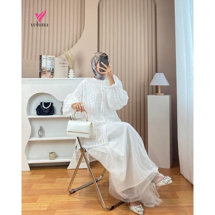 (Allthebest) Veluna - Renica Outer - VHO111 - Kardigan Brukat Putih Long Cardy