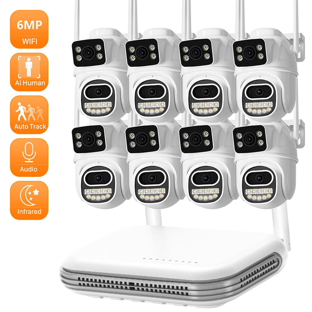 8CH NVR Video H.265 CCTV Surveillance Set Wireless System WiFi Camera Kit 6MP IP Cameras With Dual
