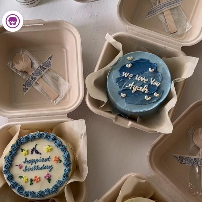 Box mini korean bento cake bagasse lunch box packing kue FREE SENDOK