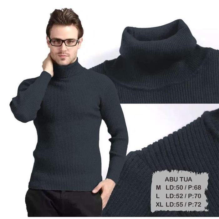 (Allthebest) Kaos kerah tinggi baju leher tinggi turtleneck pria lengan panjang