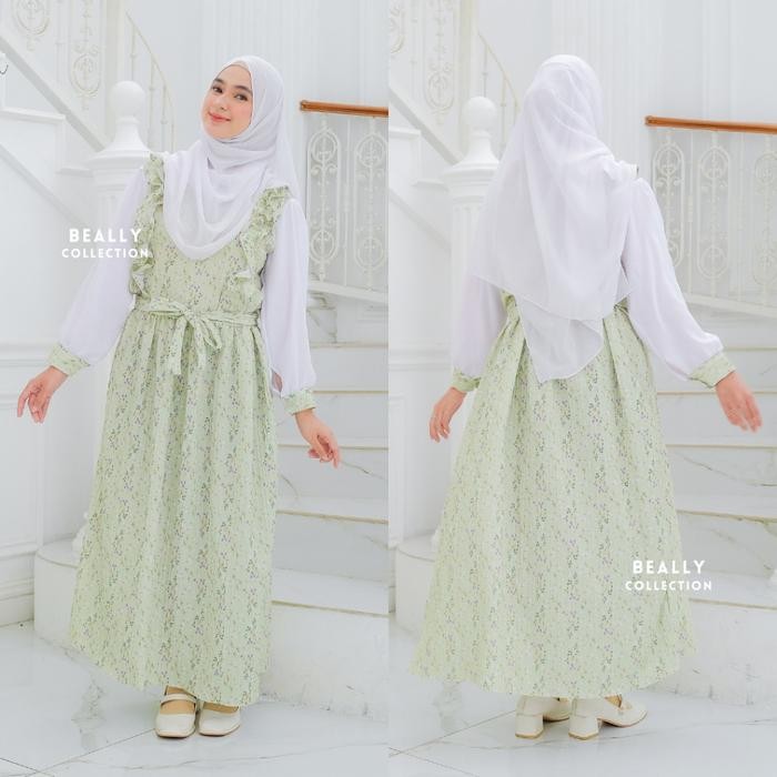 (Allthebest) Dress Lionel Ruffle Korean Style Gamis Wanita Motif Bunga Korean Overall Dress Rempel