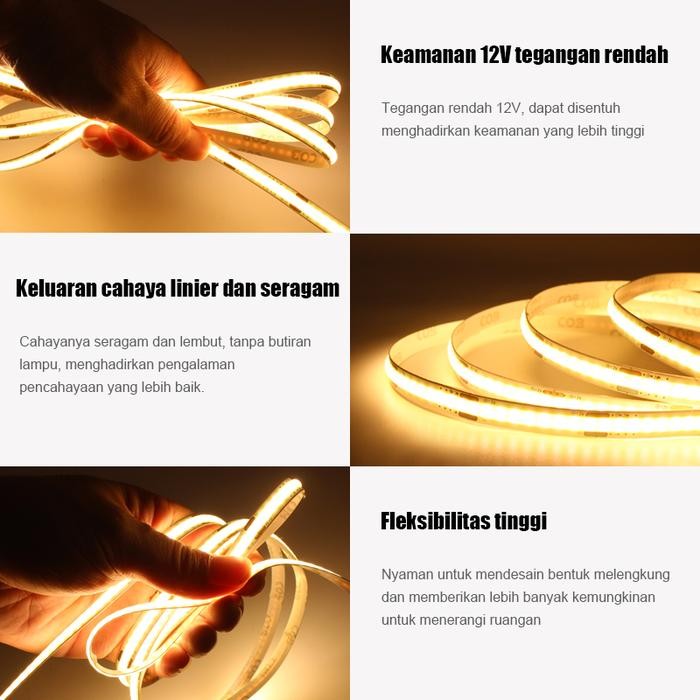 Lampu Strip Led Cob 24V 5 Meter Selang Pita Hias Flexible 10M Lampu Hias Kuning Putih White