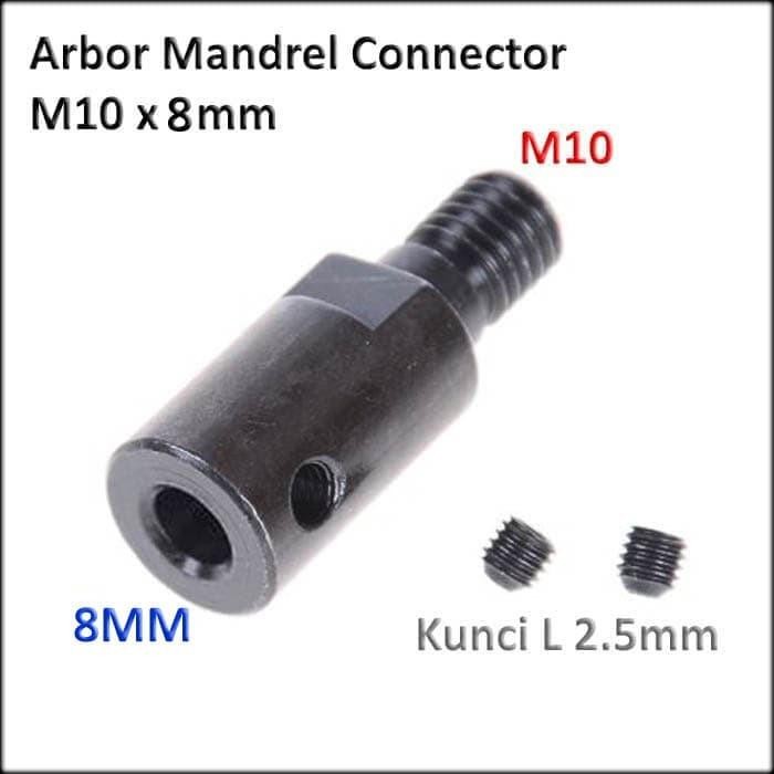 (Allthebest) Konektor Arbor Gerinda Dinamo Mandrel Connector Adapter M10 x 8mm
