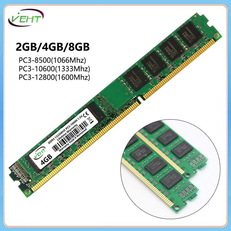 VEHT DDR3 2GB 4GB 8GB Desktop Memory Ram 1066 1333 1600Mhz PC3 8500 10600 12800 1.5V 240Pin Computer