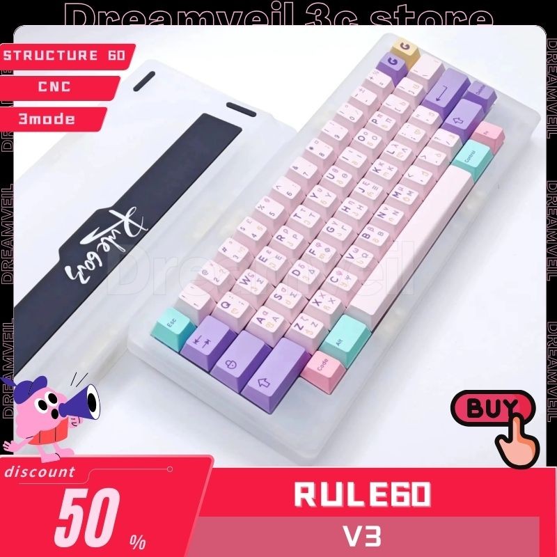 Rule60 V3 Mechanical Keyboard Kit Wired Mode keyboard kit Structure 60 HHKB WKL WK Layout Tri Mode C