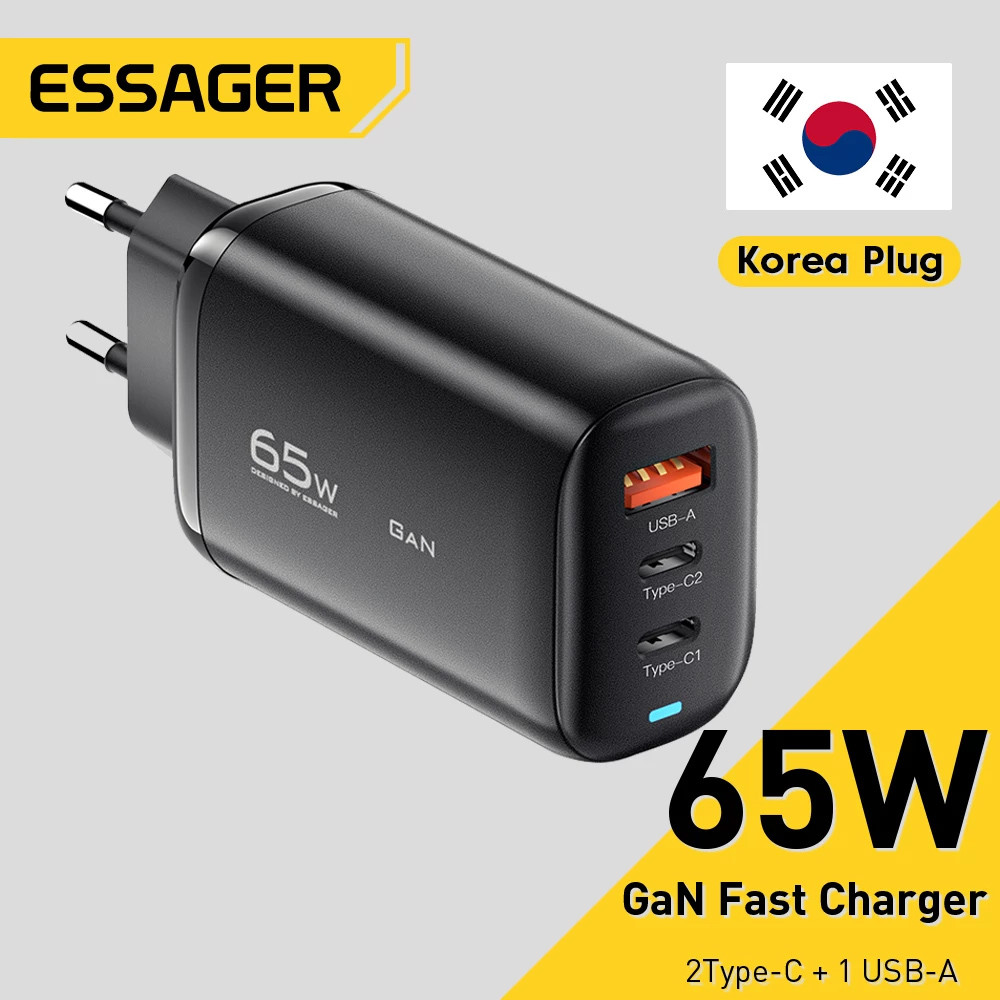 Essager 65W Korea Plug USB Type C GaN Charger For Laptop PD Fast Charging For iPhone 14 13 12 Pro Ma