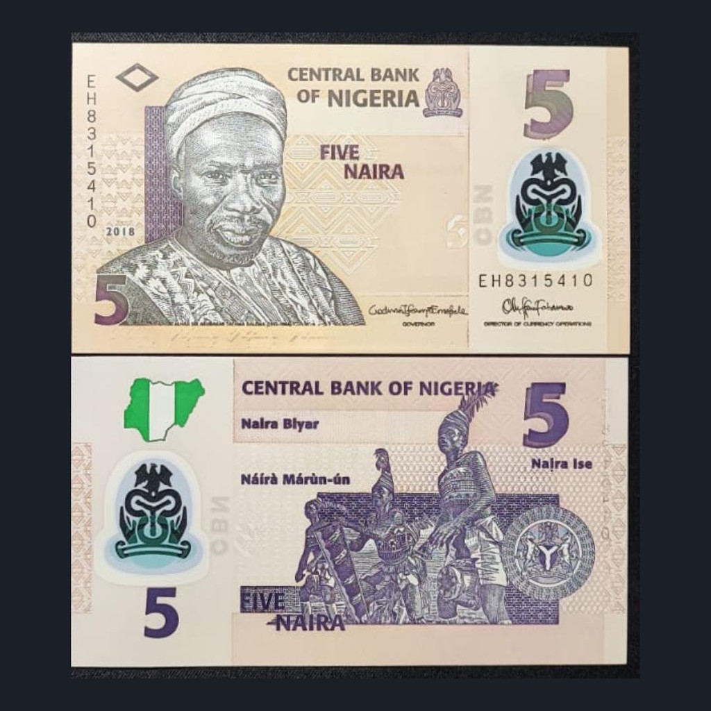 Uang Kuno Asing Nigeria 5 Naira Polymer Tahun 2018 | UNC | Gress