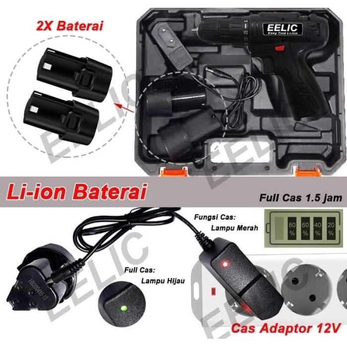 (Allthebest) EELIC Mesin Bor Baterai Cordless 10mm Dual Speed - Bor Listrik DC220S