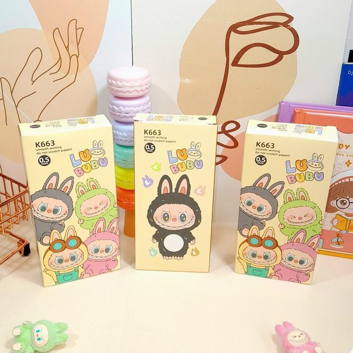 

Pulpen VTRO LABUBU 1 Kotak isi 12 PCS tinta hitam Lucu Cute / Pen V-tro Labubu 1 lusin isi 12pcs