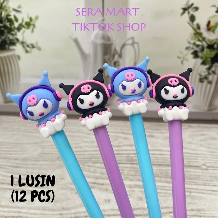 

1 LUSIN (12 PCS) PULPEN KUROMI PAKAI HEADSET PEN SANRIO PENA BOLPEN GEL TINTA ALAT TULIS LUCU UNIK