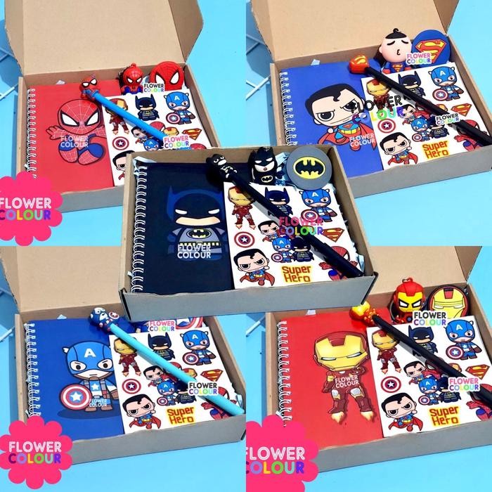 

PAKET ALAT TULIS SUPERHERO HAMPERS ULANG TAHUN IRONMAN KADO ULANG TAHUN SPIDERMAN CAPTAIN AMERICA