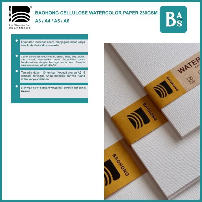 

Baohong - Watercolor Paper Cellulose 230gsm A3/A4/A5/A6 - Kertas Cat Air - Bali Art Supplies