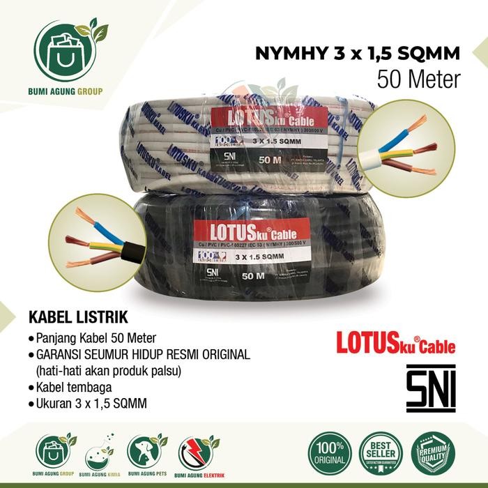 Kabel Serabut LOTUS NYYHY NYMHY 3x1.5 3x1,5 50 meter 50m m LOTUSKU