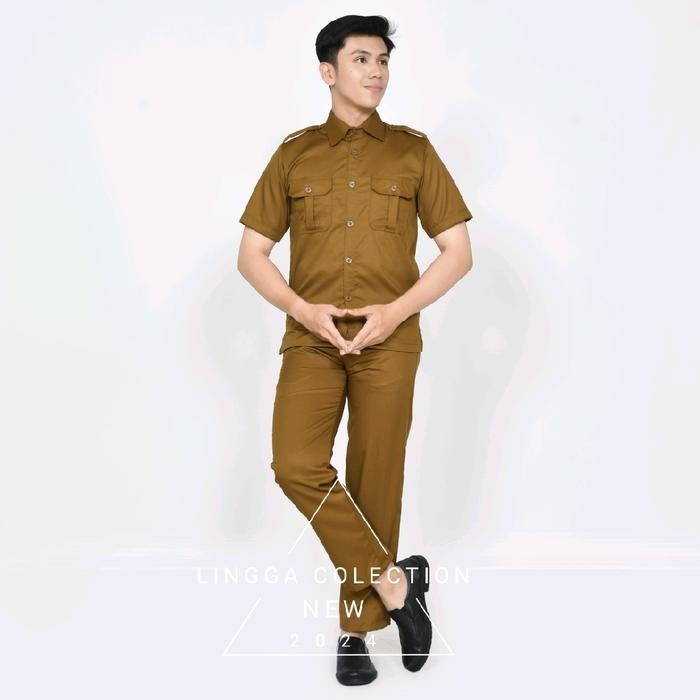 Seragam Baju Dinas ASN Pemda Khaki Pria Kemeja Celana Panjang